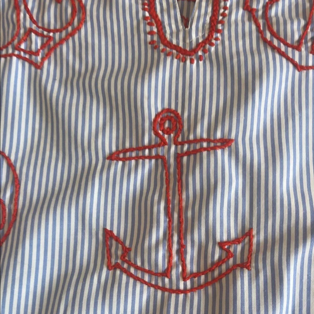 Gretchen Scott Designs Kids Casual Dress - White with Red Anchors